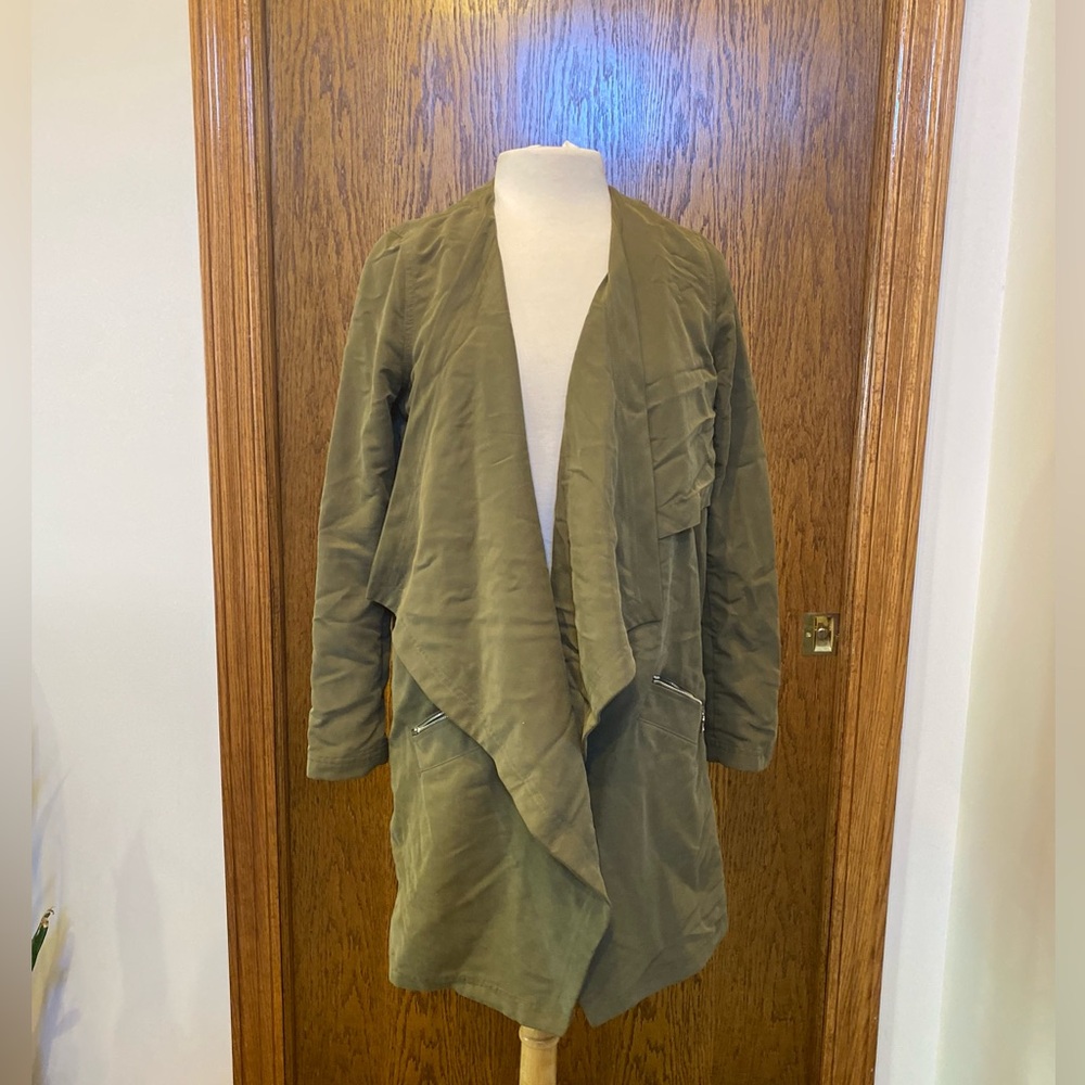 Drape front long blazer